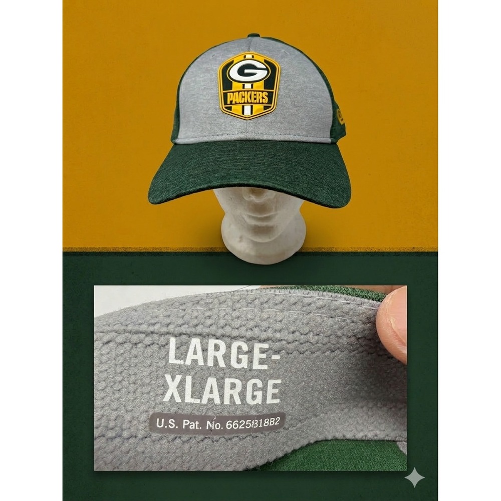 Green Bay Packers Hat New Era L/XL Gray Green Stretch Fit Cap NFL Football